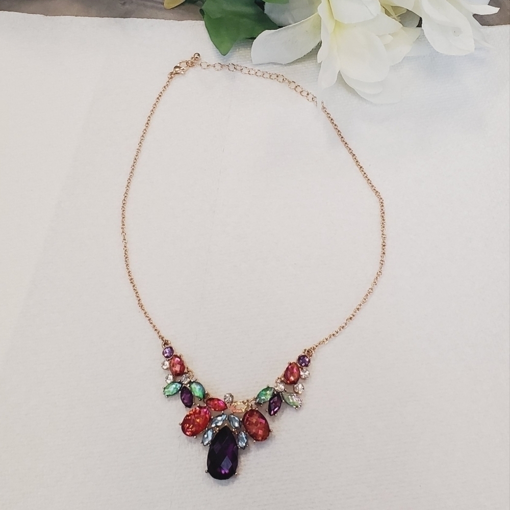 Multi Gemstone Rhinestone Crystals Necklace.🌴